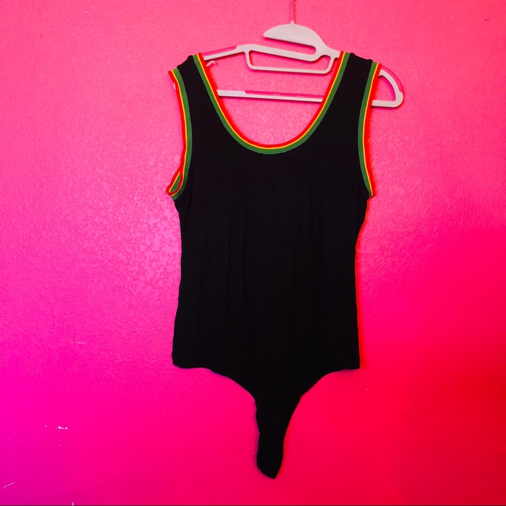 Black Ribbed Body Suit With Rasta Lining - Picture 5 of 6